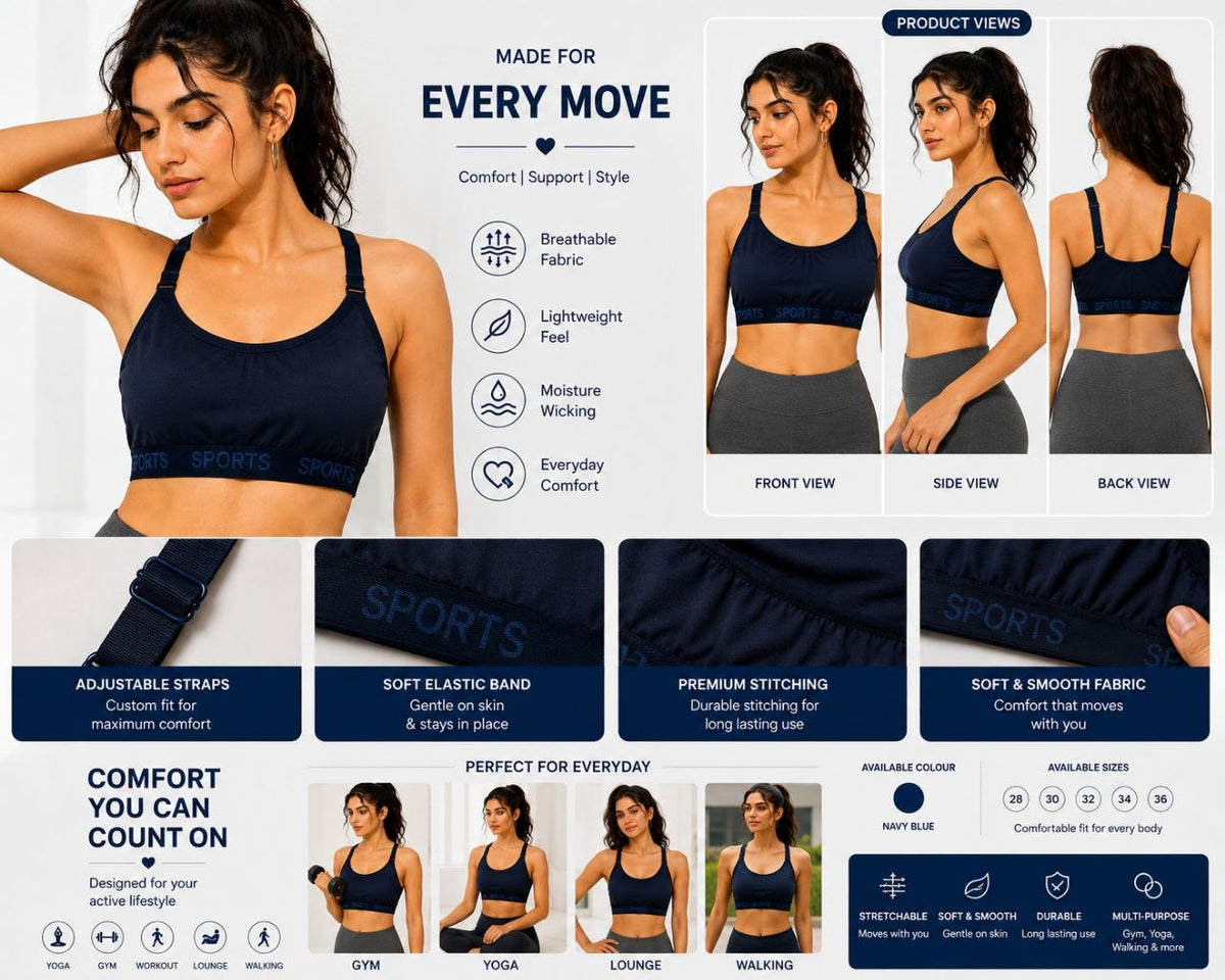Zelvia Women's Sports Bra – Comfort & Support Activewear